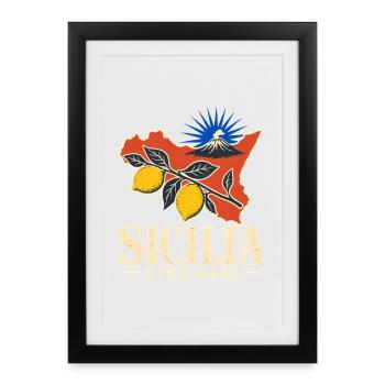 Sizilien Zitronen Etna Silhouette - Gerahmtes Poster (27 × 37 cm) - Schwarz - Vorne