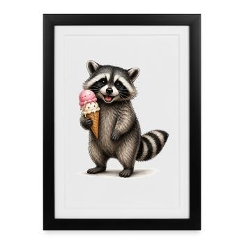 Waschbär mit Eiscreme - Framed poster (27 × 37 cm) - black - Front