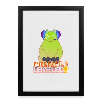 Purrfectly Leveled Gaming Cat - Framed poster (27 × 37 cm) - black - Front