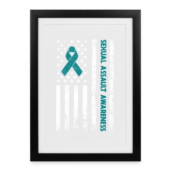 Teal Ribbon Sexual Assault Awareness American flag - Framed poster (27 × 37 cm) - black - Front