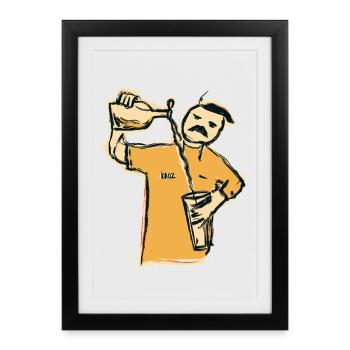Barman louche qui verse de la bière - Affiche encadrée (27 × 37 cm) - noir - Devant