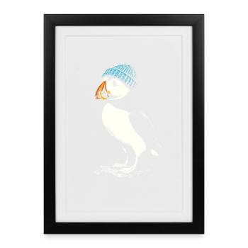 Puffin with cap - Framed poster (27 × 37 cm) - black - Front