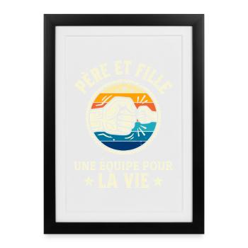 Pere Et Fille Equipe Pour La Vie Vintage - Affiche encadrée (27 × 37 cm) - noir - Devant