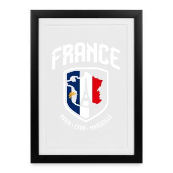 Blason France Paris Lyon Marseille - Affiche encadrée (27 × 37 cm) - noir - Devant