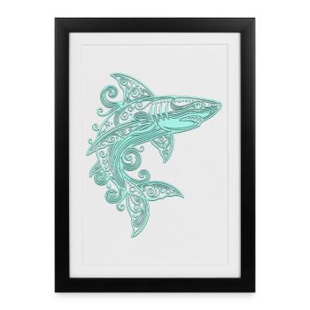 Ornement tribal requin poisson de mer - Affiche encadrée (27 × 37 cm) - noir - Devant