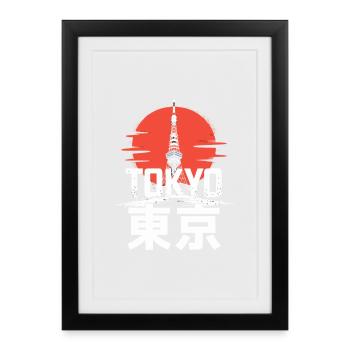  Tokyo 東京 Japan Skyline Mit Tokyo Tower Und Rotem - Gerahmtes Poster (27 × 37 cm) - Schwarz - Vorne