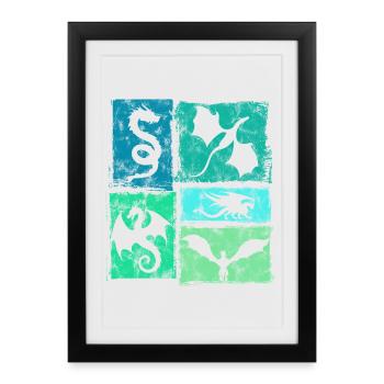 Dragon Retro Graphic - Mystical Mythical Creatures - Framed poster (27 × 37 cm) - black - Front