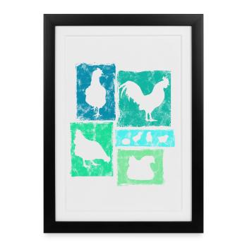 Graphique rétro des poulets pour l’agriculteur et la ferme - Affiche encadrée (27 × 37 cm) - noir - Devant