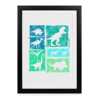 Graphisme de types de dinosaures vintage - Mignons dinosaures - Affiche encadrée (27 × 37 cm) - noir - Devant