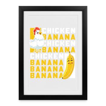 Chicken And Banana Dance Funny Fruit Meme - Framed poster (27 × 37 cm) - black - Front