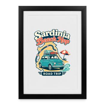 Cadeaux de road trip : vacances sur la plage de Sardaigne Hop Island - Affiche encadrée (27 × 37 cm) - noir - Devant