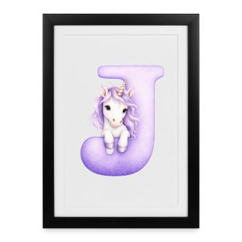 Lettre D Licorne Violette - Affiche encadrée (27 × 37 cm) - noir - Devant