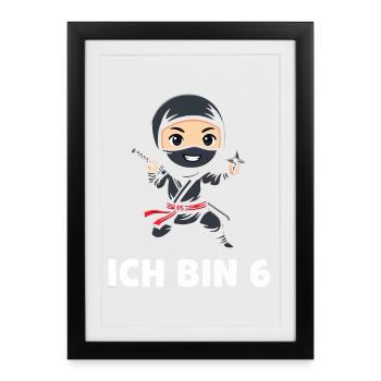Kleiner Ninja Ich bin 6 Geburtstag - Gerahmtes Poster (27 × 37 cm) - Schwarz - Vorne