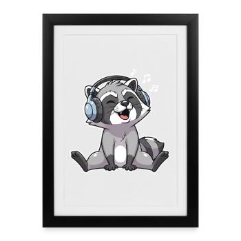 Raccoon Singing Listening to Music - Framed poster (27 × 37 cm) - black - Front