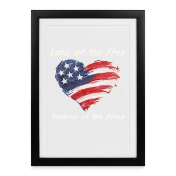 USA Herz - Terre de la liberté grâce aux Braves - Affiche encadrée (27 × 37 cm) - noir - Devant