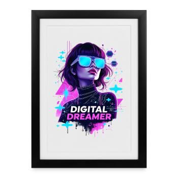 Dreamer Cyberpunk Girl Digitale - Affiche encadrée (27 × 37 cm) - noir - Devant