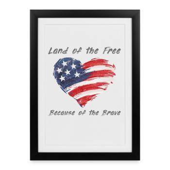 USA Herz - Land of the Free because of the Brave - Framed poster (27 × 37 cm) - black - Front