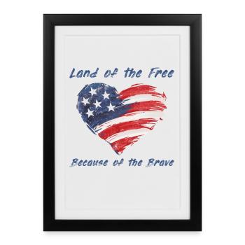 USA Herz - Land of the Free because of the Brave - Framed poster (27 × 37 cm) - black - Front