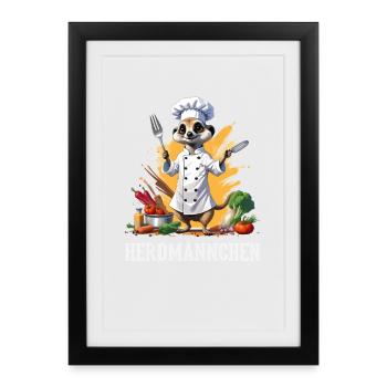 Herdmännchen Erdmännchen Koch Kochen Wortspiel - Gerahmtes Poster (27 × 37 cm) - Schwarz - Vorne