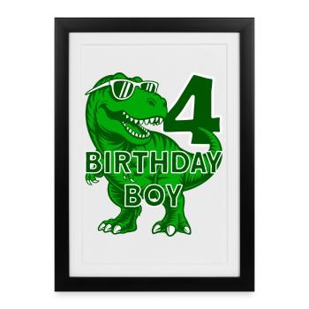 DINO 4 ANS DINOSAURE 4E ANNIVERSAIRE - Affiche encadrée (27 × 37 cm) - noir - Devant