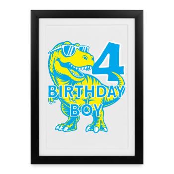 DINO 4 ANS DINOSAURE 4E ANNIVERSAIRE - Affiche encadrée (27 × 37 cm) - noir - Devant