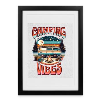 Retro Camper Vibes près du Campfire - Affiche encadrée (27 × 37 cm) - noir - Devant