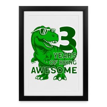 DINO 3E ANNIVERSAIRE DINOSAURE - Affiche encadrée (27 × 37 cm) - noir - Devant