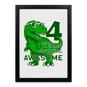 DINO 4 ANS DINOSAURE 4E ANNIVERSAIRE - Affiche encadrée (27 × 37 cm) - noir - Devant