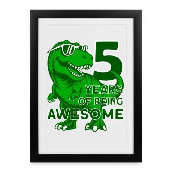DINO 5 JAHRE DINOSAURIER 5. GEBURTSTAG - Gerahmtes Poster (27 × 37 cm) - Schwarz - Vorne