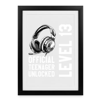13e anniversaire Garçon Fille Adolescent Niveau 2013 - Affiche encadrée (27 × 37 cm) - noir - Devant