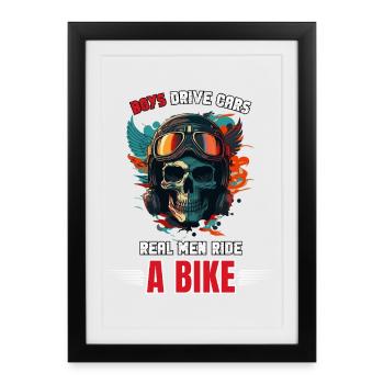 De vrais hommes font du vélo à vélo - Affiche encadrée (27 × 37 cm) - noir - Devant