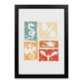 Dragon Vintage Graphic - Mystical Mythical Creatures - Framed poster (27 × 37 cm) - black - Front