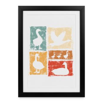 Geese In Motion - Graphique Rétro Farm - Affiche encadrée (27 × 37 cm) - noir - Devant