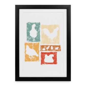 Graphique vintage de poulets pour l’agriculteur et la ferme - Affiche encadrée (27 × 37 cm) - noir - Devant