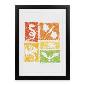 Dragon Graphic - Mystical Mythical Creatures Retro Style - Framed poster (27 × 37 cm) - black - Front