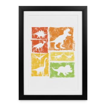 Graphique vintage de dinosaures - Affiche encadrée (27 × 37 cm) - noir - Devant