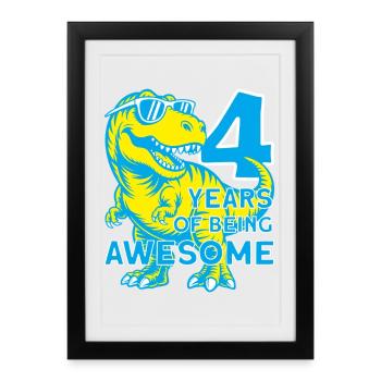 DINO 4 ANS DINOSAURE 4E ANNIVERSAIRE - Affiche encadrée (27 × 37 cm) - noir - Devant