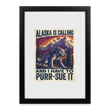L’Alaska appelle le jeu de mots de fêtes des chats - Affiche encadrée (27 × 37 cm) - noir - Devant
