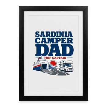 Cadeaux de camping pour hommes, Papa campeur Sardaigne Capitaine - Affiche encadrée (27 × 37 cm) - noir - Devant