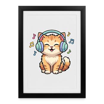 Cat Singing Listening to Music - Framed poster (27 × 37 cm) - black - Front