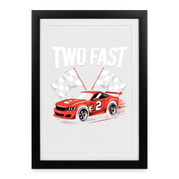 Deux 2 anniversaires Voitures de course rapides Deuxième anniversaire - Affiche encadrée (27 × 37 cm) - noir - Devant