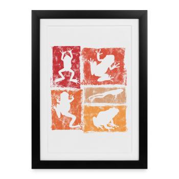 Graphisme rétro des grenouilles - Silhouettes de grenouilles - Affiche encadrée (27 × 37 cm) - noir - Devant