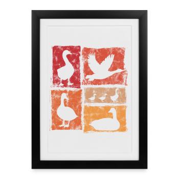 Geese In Perspective - Retro Farm Graphic - Framed poster (27 × 37 cm) - black - Front