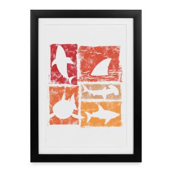 Silhouettes de requins en perspective Graphique - Affiche encadrée (27 × 37 cm) - noir - Devant