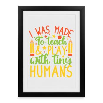 Enseignante de maternelle Enseignante et de jeu Enseignante de maternelle - Affiche encadrée (27 × 37 cm) - noir - Devant