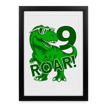 DINO 9 ANS DINOSAURE 9E ANNIVERSAIRE - Affiche encadrée (27 × 37 cm) - noir - Devant