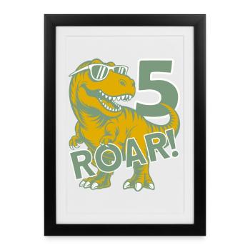 DINO 5 YEARS DINOSAUR 5TH BIRTHDAY - Framed poster (27 × 37 cm) - black - Front