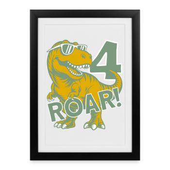 DINO 4 ANS DINOSAURE 4E ANNIVERSAIRE - Affiche encadrée (27 × 37 cm) - noir - Devant