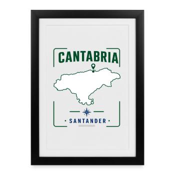 Carte souvenir de voyage de Cantabrie Santander Espagne - Affiche encadrée (27 × 37 cm) - noir - Devant