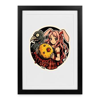 Lunar Bunny with Moon Cheese & Raven - Framed poster (27 × 37 cm) - black - Front